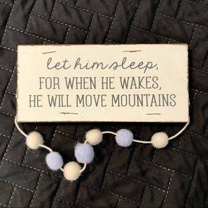 Baby Boy Blue & White Pom Pom Room Decor Sign | Let Him Sleep | Wood Sign |